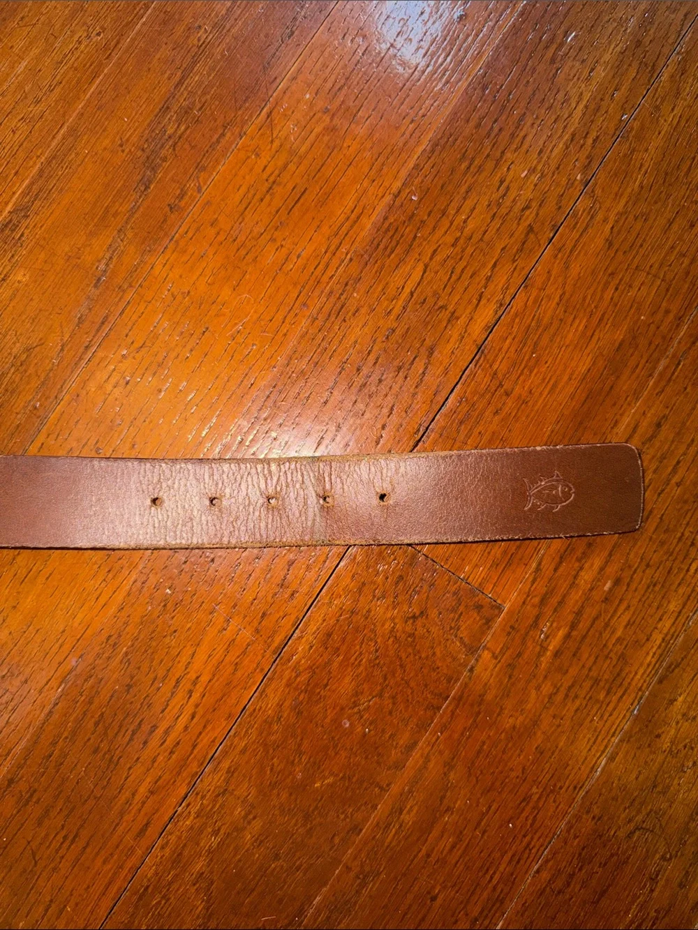 Boys Southern Tide Brown Leather Belt with Fish Embossing Size 28